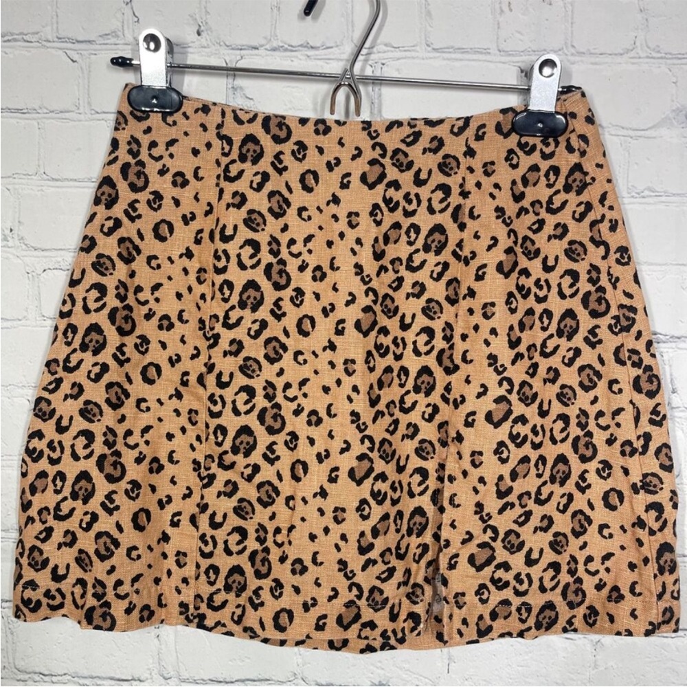 Reformation Cady leopard linen miniskirt